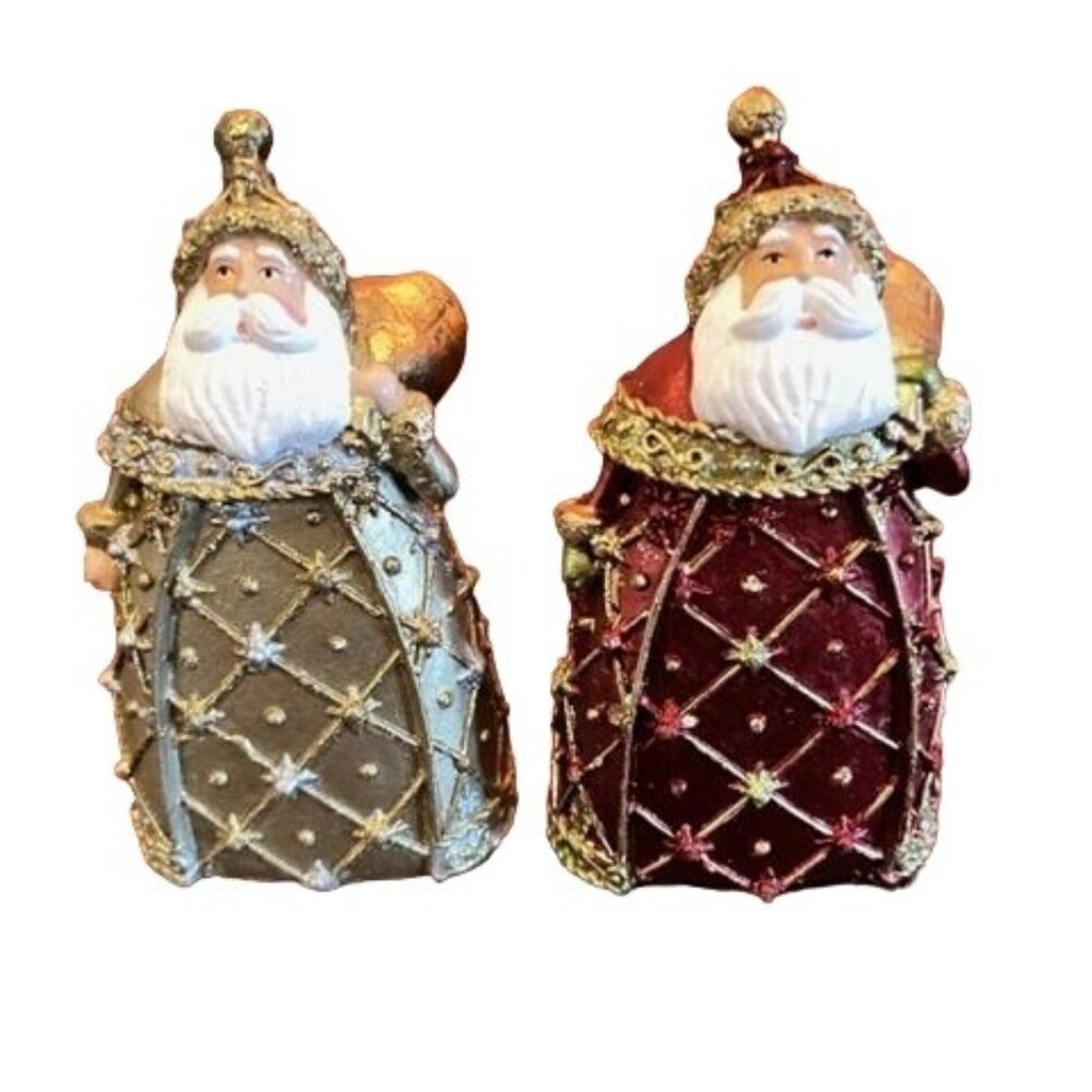 Set Of 2‎ Santa Claus Figurine Gold & Red christmas decor vintage style tabletop